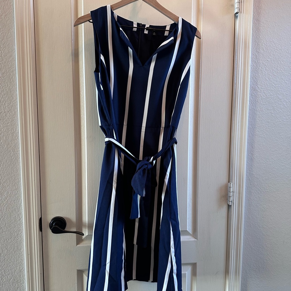 Banana Republic Navy and White Striped Midi Dress